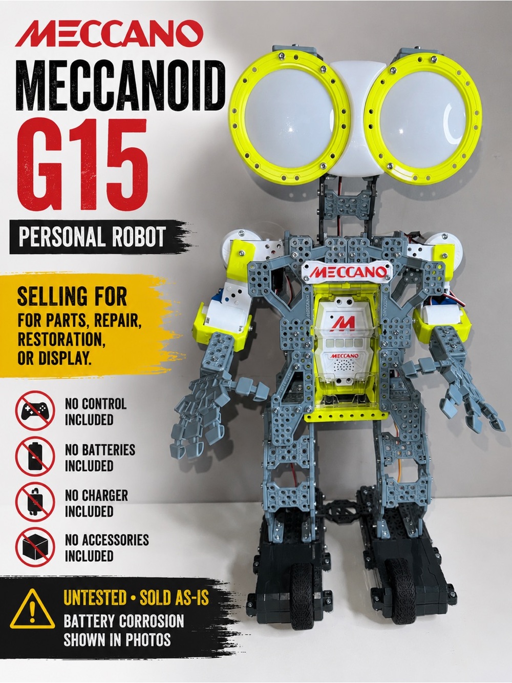 Meccano Meccanoid G15 Personal Robot Parts Repair Untested No Remote